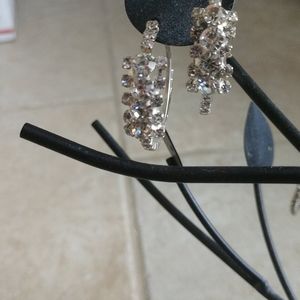 #3 VINTAGE 1980s Fancy Crystal Hoop Silvertone Earrings